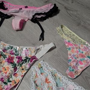 PINK Floral Lace Thong Panties- 5 Count